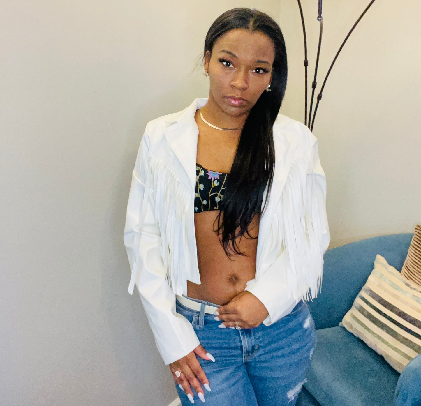 White Tassel Crop Jacket