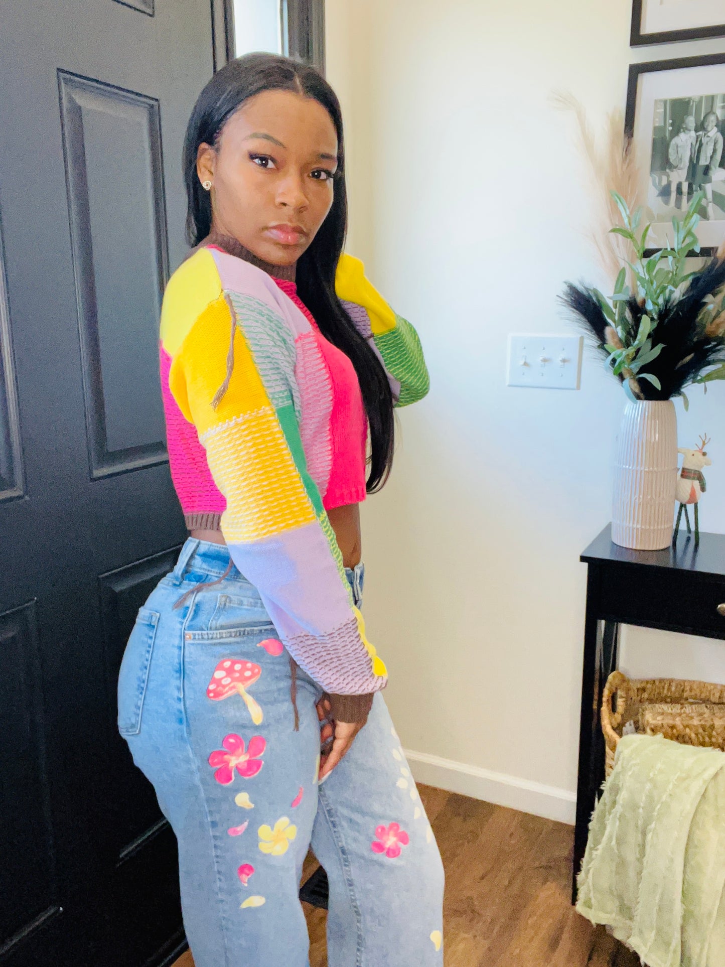 Multi Color Crop Sweater