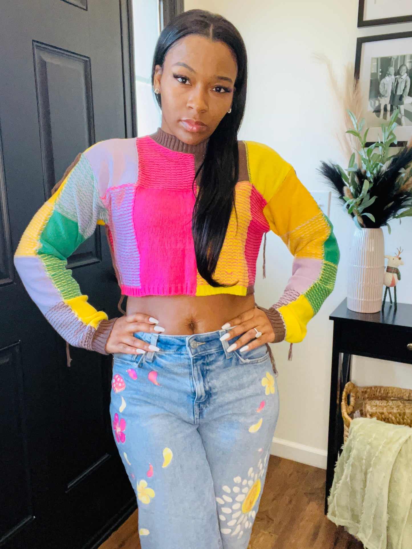 Multi Color Crop Sweater