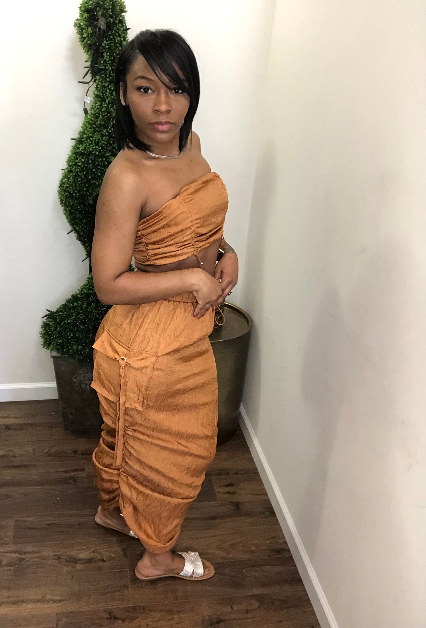 Brown Tube Tulum Skirt Set