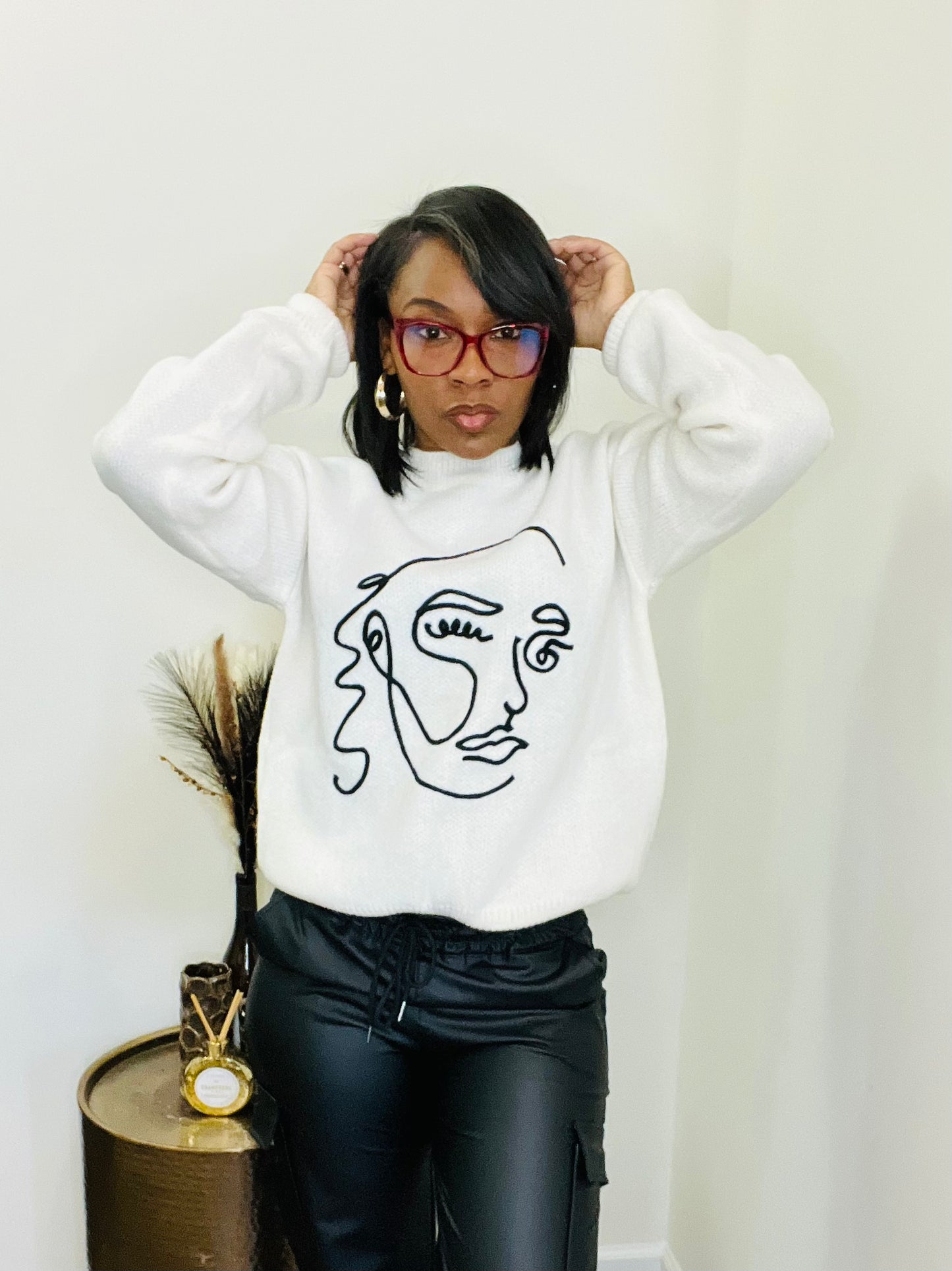 Black and White Face Art Sweater