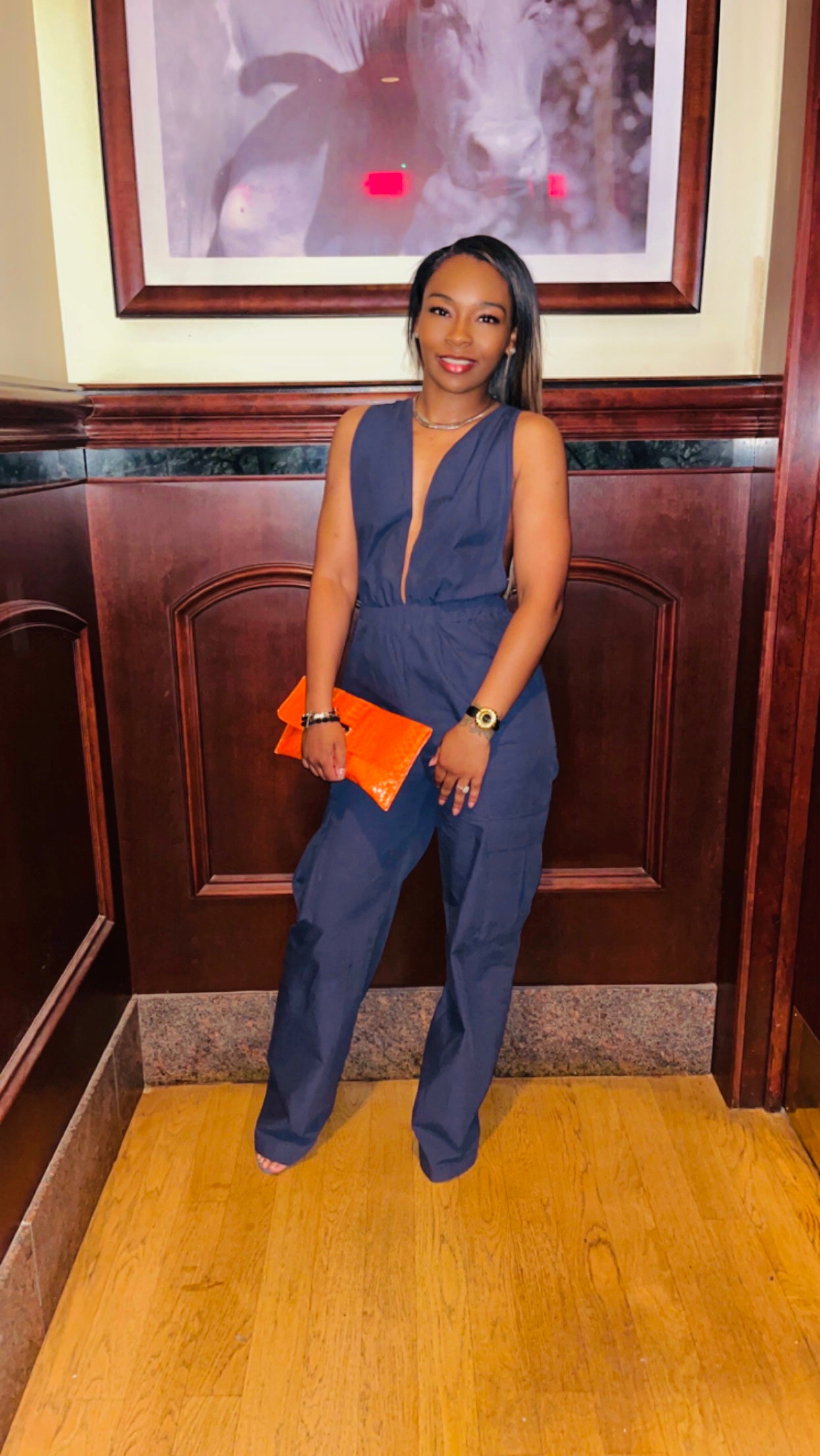 Long V Navy Jumpsuit