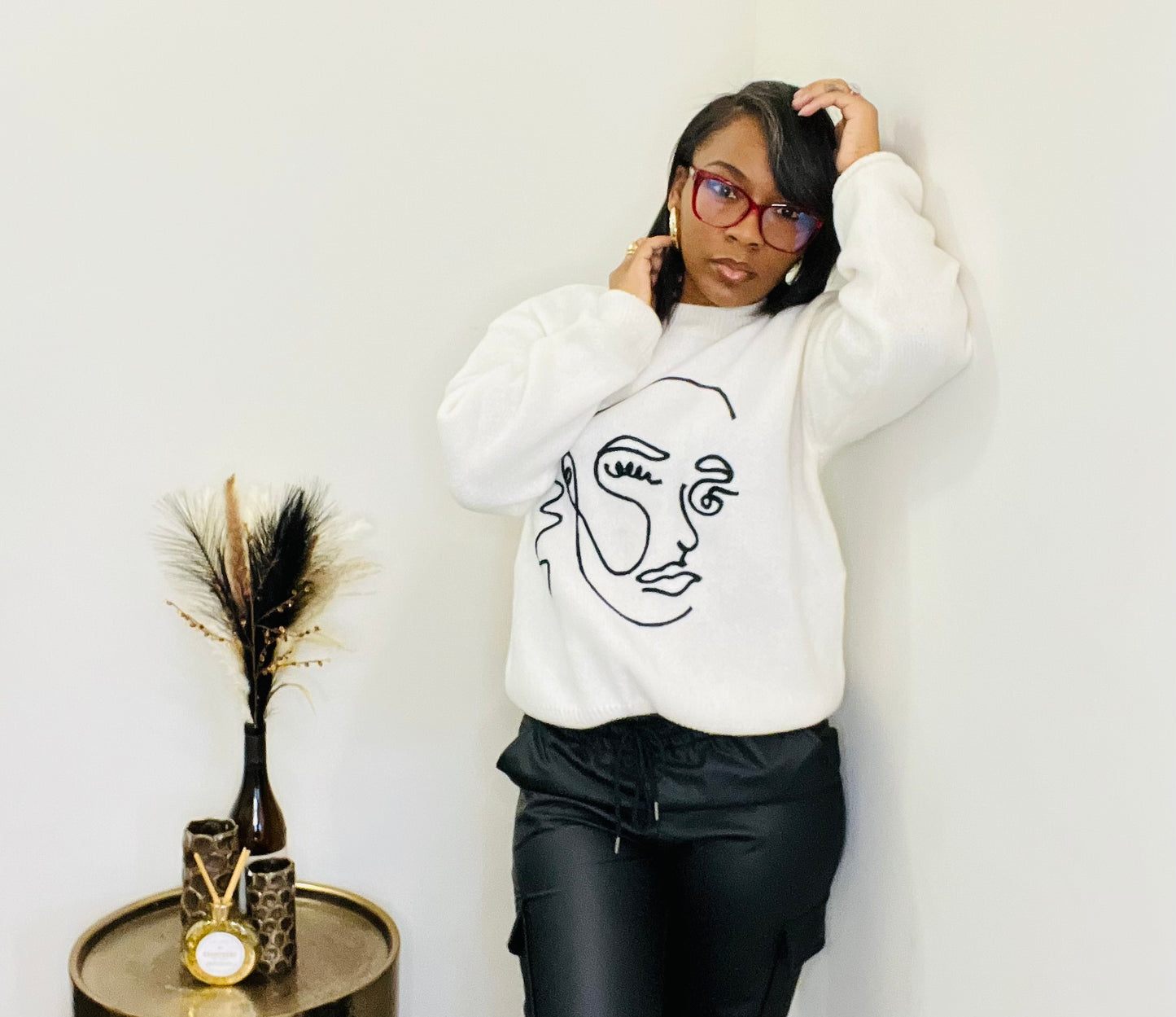 Black and White Face Art Sweater